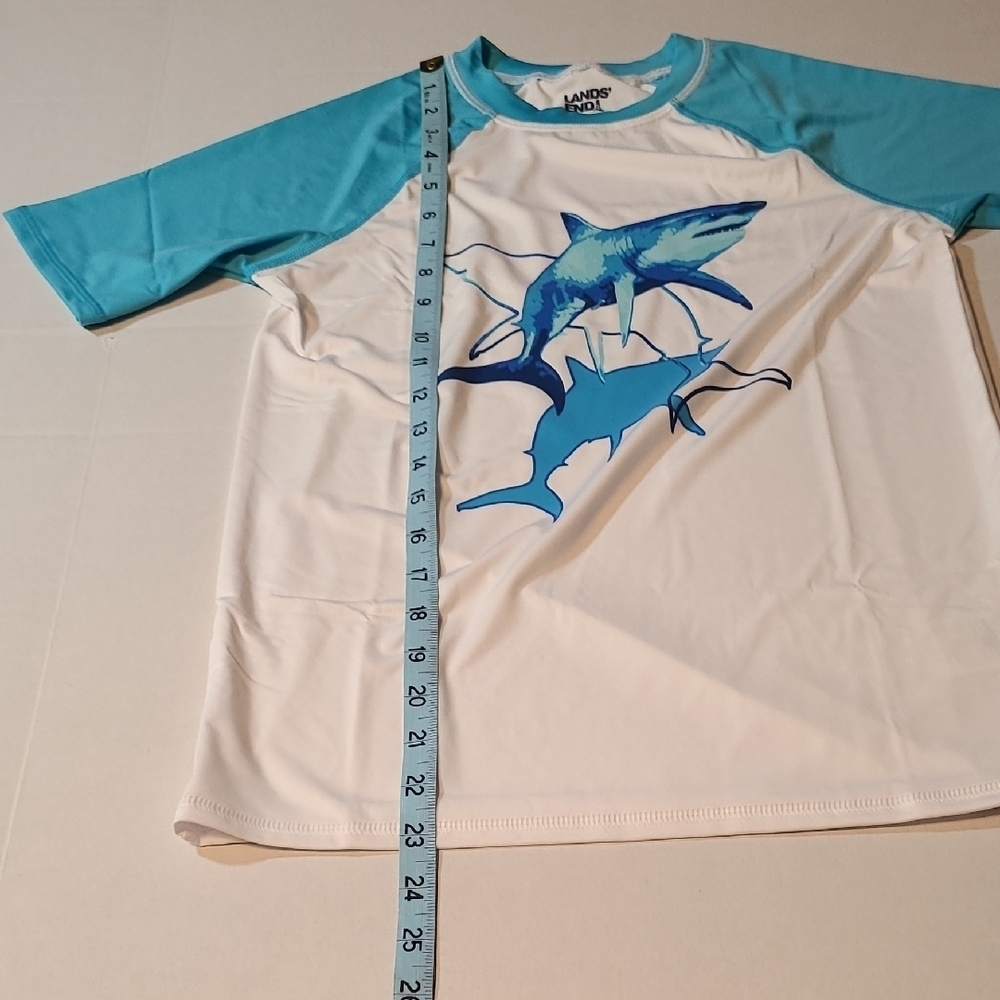Lands' End Boys Blue Shark Swim Shirt NWOT Large 10-12 Rashguard - Picture 7 of 10